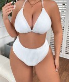 Plus Size Women Halter Low Back Solid High-Waist Bikini Two-Piece Set