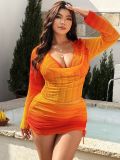 Plus Size Women Two-Piece Bikini Set Gradient Drawstring Dress Cover-Up Four-Piece