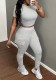 Women Sexy Solid Round Neck Short Sleeve Bell Bottom Two-Piece Pants Set