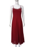 Women Summer Diamond Chain U-Neck Wide Strap Dress