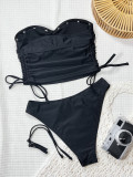 Women Pleated Bikini Two-Piece Swimsuit