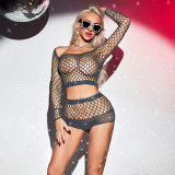 Women Sexy Mesh See-Through Hollow Out Lingerie Two-Piece Set