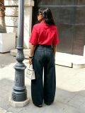 Women Frayed Edge Star Washed Denim Pants