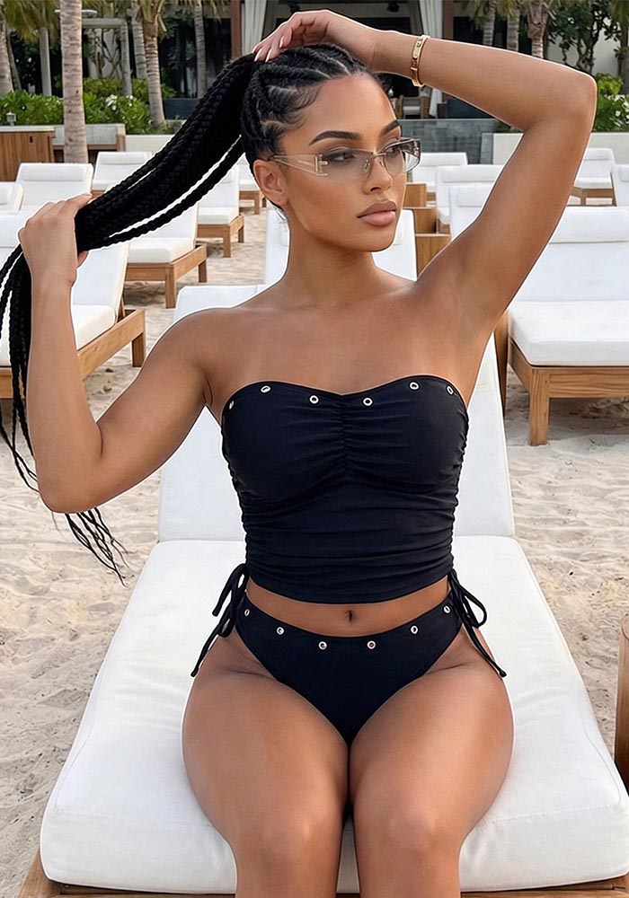 Pleated Two-Piece Bikini Swimsuit for Beach Holidays