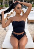 Women Pleated Bikini Two-Piece Swimsuit