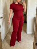 Plus Size Women Short Sleeve Top + Bell Bottom Pants Two-Piece Set