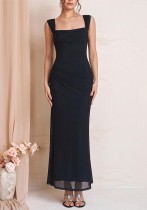 Women Summer Spaghetti Strap Off Shoulder Mesh Fishbone Maxi Dress Women Summer Spaghetti Strap Off Shoulder Mesh Fishbone Maxi Dress