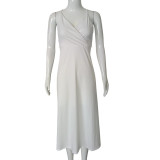 Women Summer French Spaghetti Strap Beach Holiday Maxi Dress