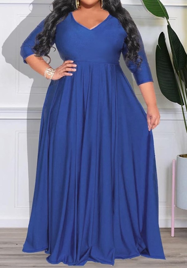 Plus Size Women V-Neck Maxi Dress
