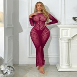 Women Sexy Leopard Print Long Sleeve Fishtail Bodycon Dress