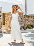 Women Summer French Spaghetti Strap Beach Holiday Maxi Dress