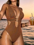 Women Stripe One-Piece Swimsuit