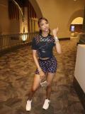 Women Color Block Short Sleeve Printed Top and Shorts Two-Piece Set
