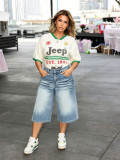 Women Casual Gradient Washed Crinkled Whisker Denim Shorts