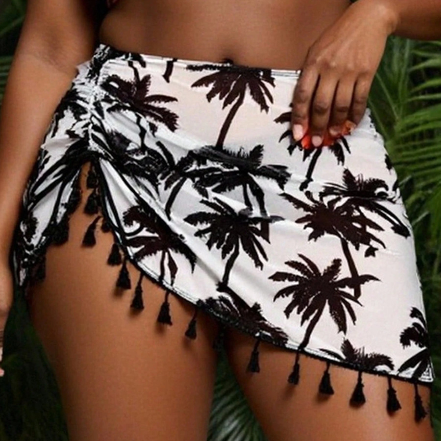 Coconut Tree Tassel Drawstring Bikini & Beach Skirt Set
