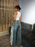 Women Side Stripe Patchwork Denim Pants