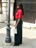 Women Frayed Edge Star Washed Denim Pants