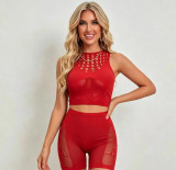 Women Hollow Out Sexy Top and Short Lingerie Two-Piece Set