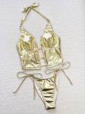 Women Sexy Yellow Beach Holiday Two-Piece Swimsuit