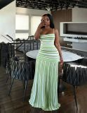 Women Spring Summer Color Block Stripe Knit Spaghetti Strap Holiday Bodycon Dress