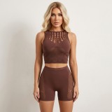 Women Hollow Out Sexy Top and Short Lingerie Two-Piece Set