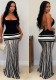 Women Color Block Spaghetti Strap Backless Lace-Up Sexy Dress