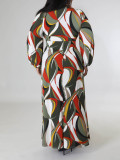 Plus Size Women Cross Neck Slit Printed Dress