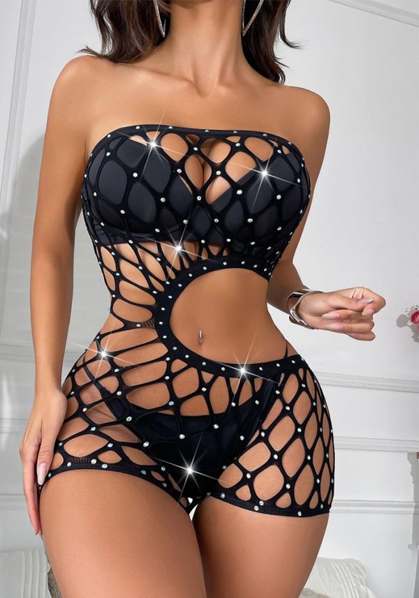 Women Beaded Strapless Romper Lingerie