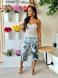 Women Graffiti Printed Denim Capri Pants