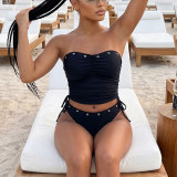 Women Pleated Bikini Two-Piece Swimsuit