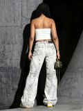 Women Punk Wing Applique Embroidery Denim Pants