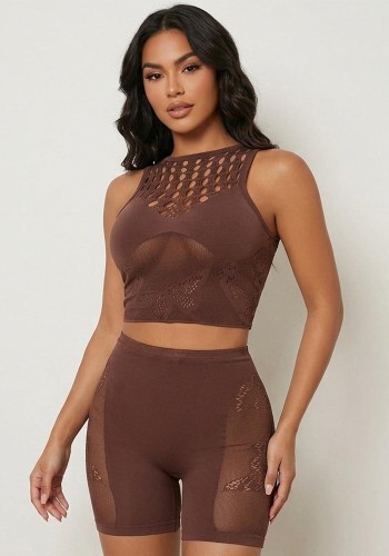 Women Hollow Out Sexy Top and Short Lingerie Two-Piece Set