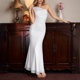 Women Summer Asymmetric One-Shoulder Mesh See-Through Ribbon Bodycon Maxi Dress