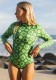 Women Printed Long Sleeve Zipper Surf Suit One-Piece Swimsuit