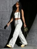 Women Punk Wing Applique Embroidery Denim Pants