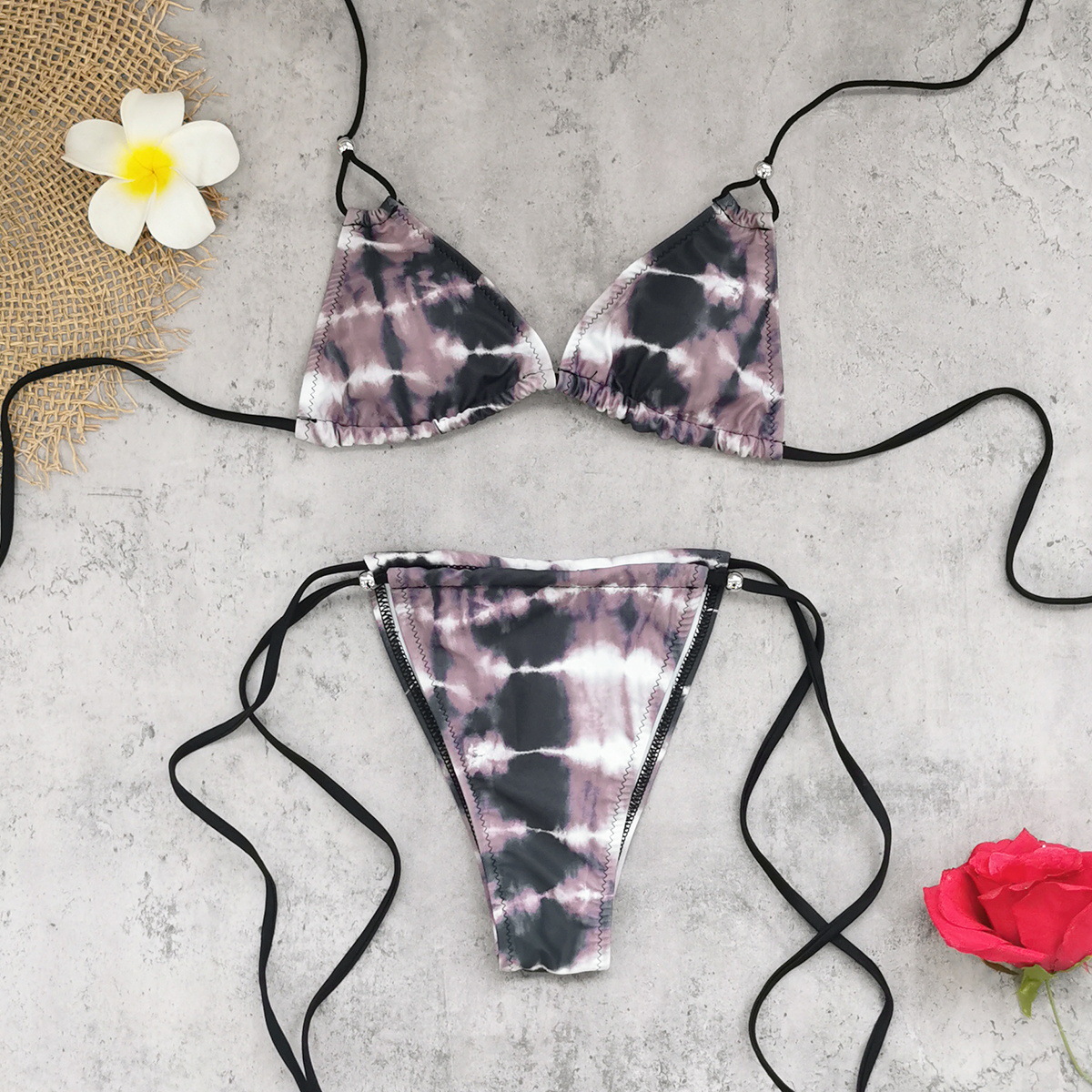 Gradient Printed Lace-Up Backless Two-Piece Bikini Swimsuit