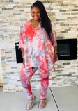 Plus Size Women Bat Sleeve Top and Long Pants Two-Piece Set