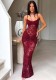 Women Summer Spaghetti Strap Off Shoulder Sexy See-Through Lace Slit Dress