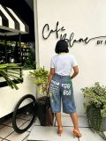 Women Dog Graffiti Printed Denim Capri Pants