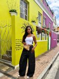 Women Color Block Topstitching Cargo Denim Pants