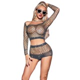 Women Sexy Mesh See-Through Hollow Out Lingerie Two-Piece Set