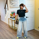 Women Washed Gradient Denim Pants