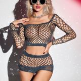 Women Sexy Mesh See-Through Hollow Out Lingerie Two-Piece Set