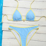 Women Color Block Binding Lace-Up Sexy Bikini Swimsuit Two-Piece Set