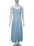 Women Summer Diamond Chain U-Neck Wide Strap Dress