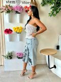 Women Graffiti Printed Denim Capri Pants
