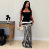 Women Color Block Spaghetti Strap Backless Lace-Up Sexy Dress