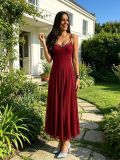 Women Summer Diamond Chain U-Neck Wide Strap Dress