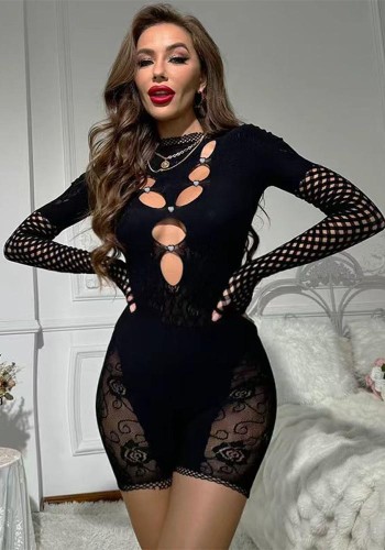 Women Sexy Heart Print Buckle Rose Printed Long Sleeve Jumpsuit