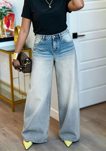 Women Washed Gradient Denim Pants